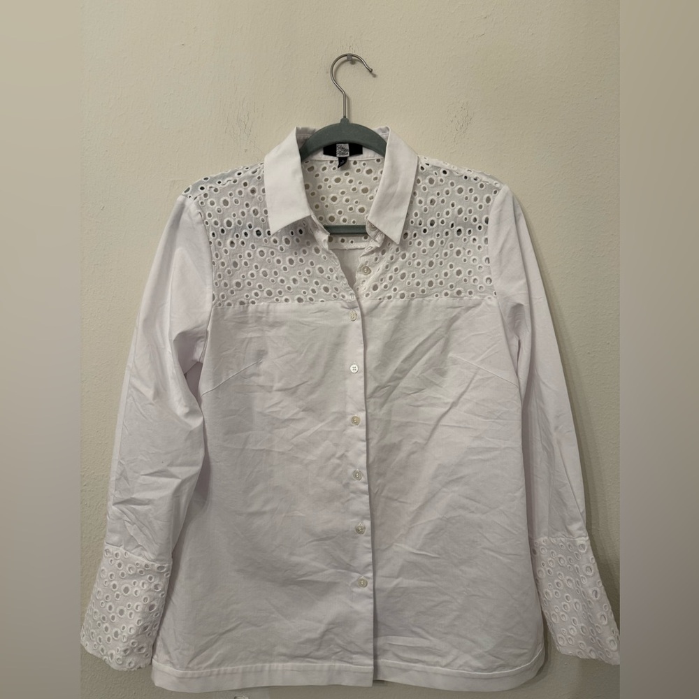 Saks Fifth Avenue White Eyelet Collared Blouse